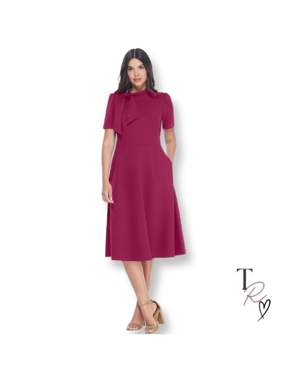 Maggy London NWT Raspberry Tie Neck Retro Mod Flight Attendant Dress Size 18